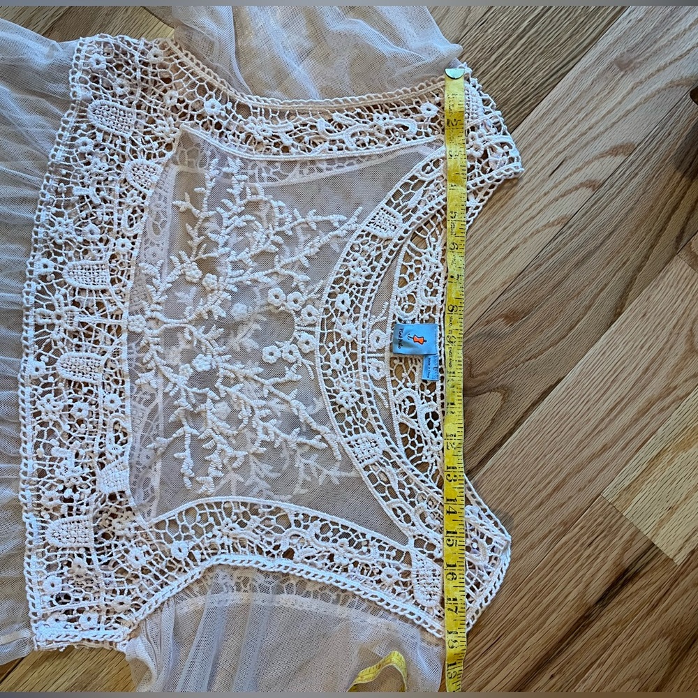 Pink Melo Sheer Embroidered Lace Peasant Top - Blush - Picture 9 of 10